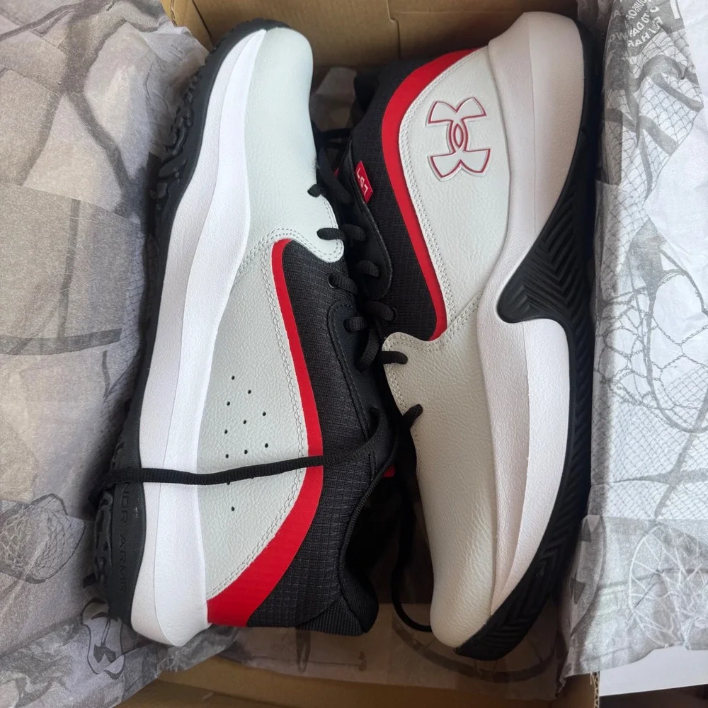 Under Armour UA Lockdown 7 Gray Red Black Mens Basketball Shoes Sneakers Size 13